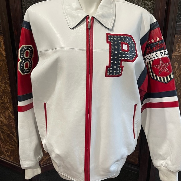 Red and white vintage, Pelle Pelle, leather bomber jacket - Picture 2 of 7